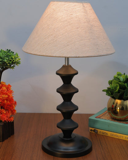 Black Metal Table Lamp with Fabric Shade, B22 holder, Pillar