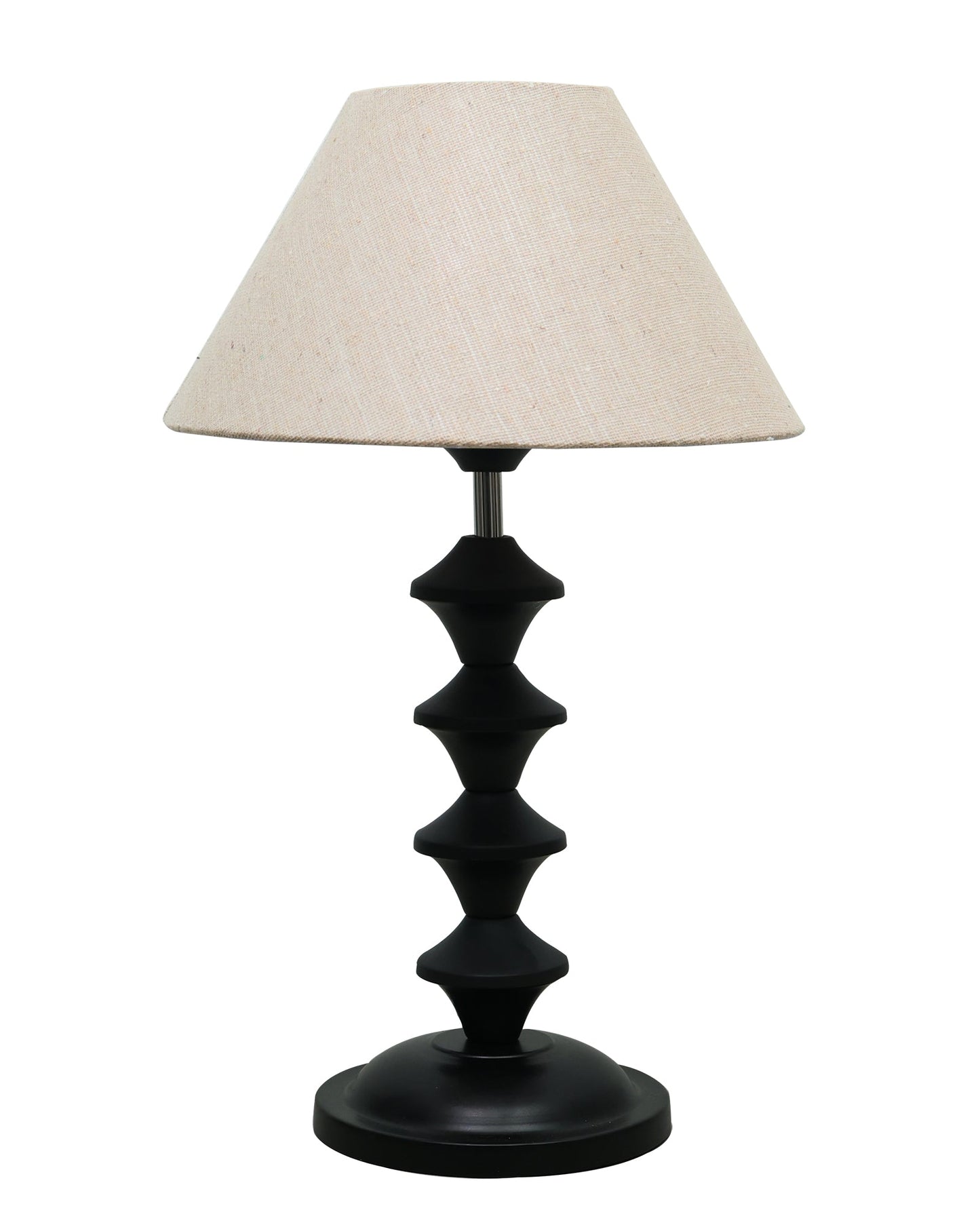 Black Metal Table Lamp with Fabric Shade, B22 holder, Pillar