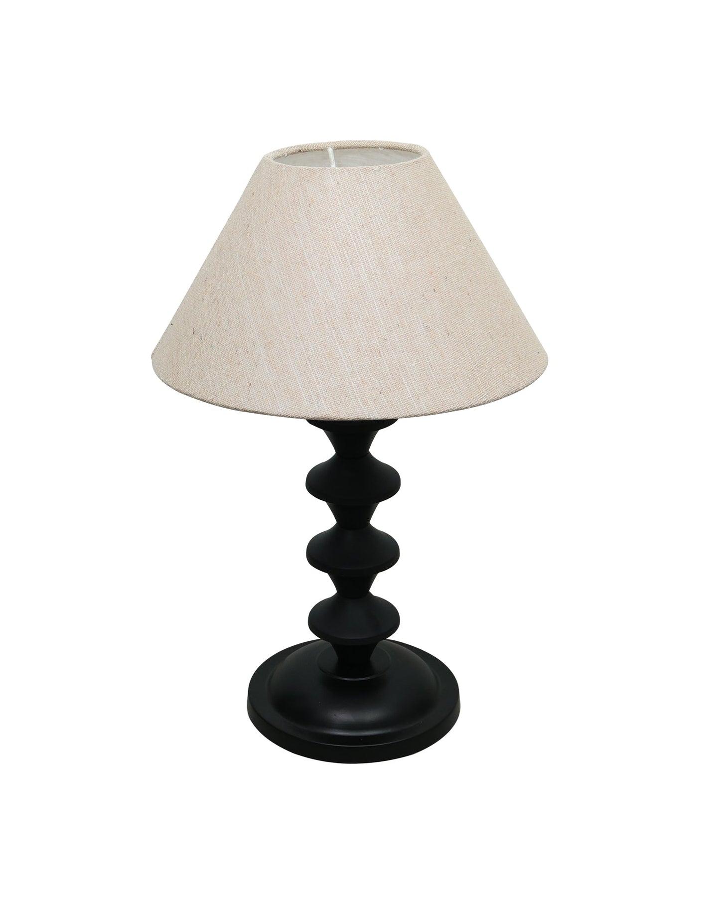 Black Metal Table Lamp with Fabric Shade, B22 holder, Pillar