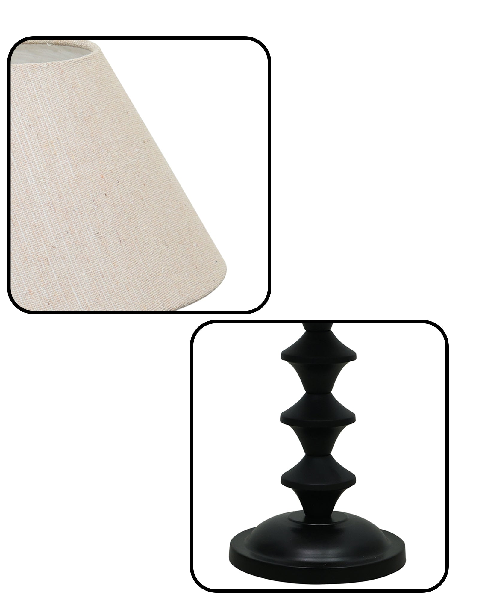 Black Metal Table Lamp with Fabric Shade, B22 holder, Pillar