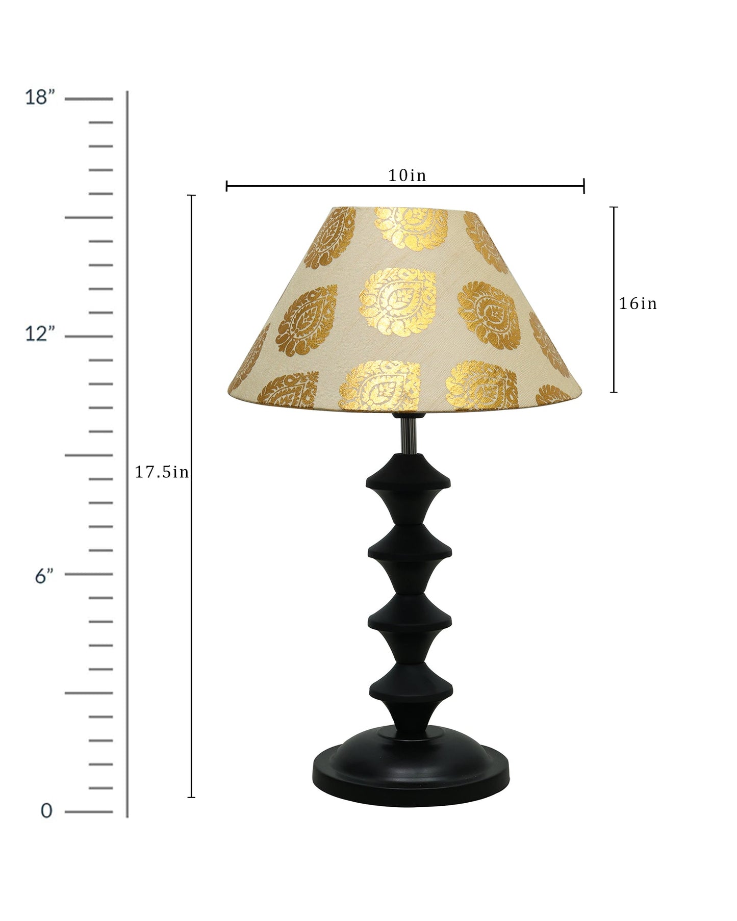 Black Metal Table Lamp with Fabric Shade, B22 holder, Pillar