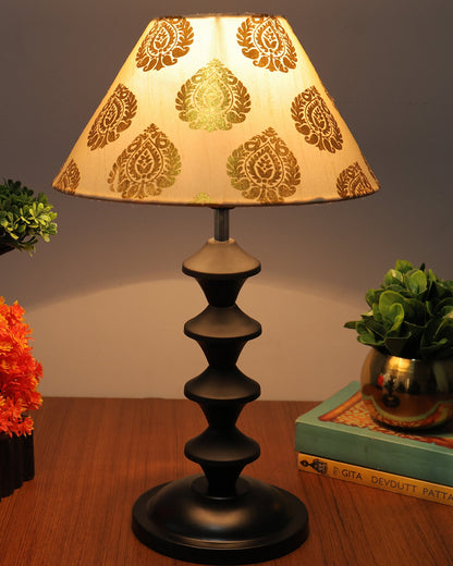 Black Metal Table Lamp with Fabric Shade, B22 holder, Pillar