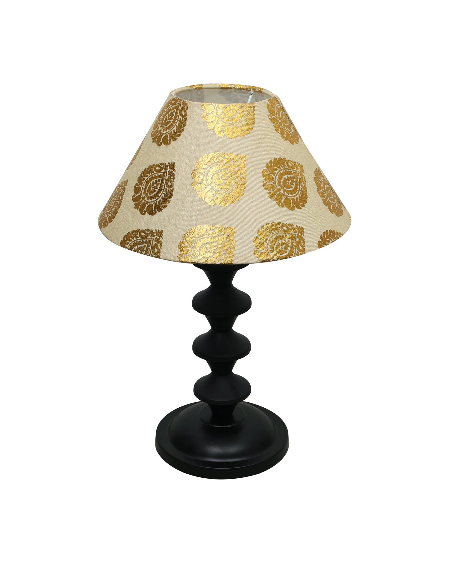 Black Metal Table Lamp with Fabric Shade, B22 holder, Pillar