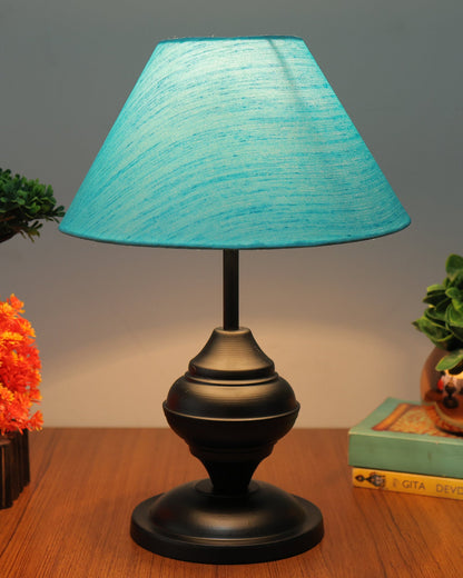 Black Metal Table Lamp | for Living Room | Modern Bedside Light with Pleated Shade | Decorative Night Lamp for Bedroom, Study, Office | Home Decor Lighting, E27 holder, Urn