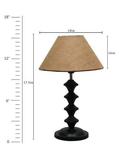 Black Metal Table Lamp with Fabric Shade, B22 holder, Pillar