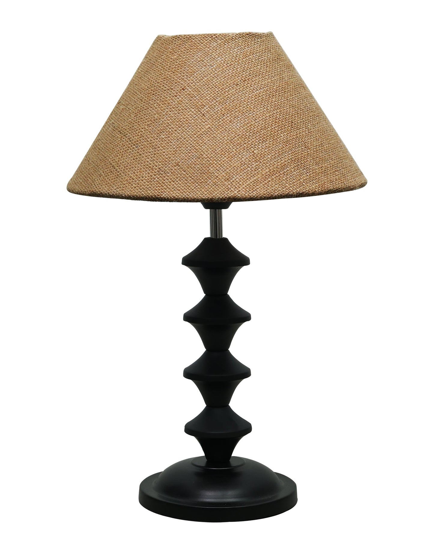 Black Metal Table Lamp with Fabric Shade, B22 holder, Pillar