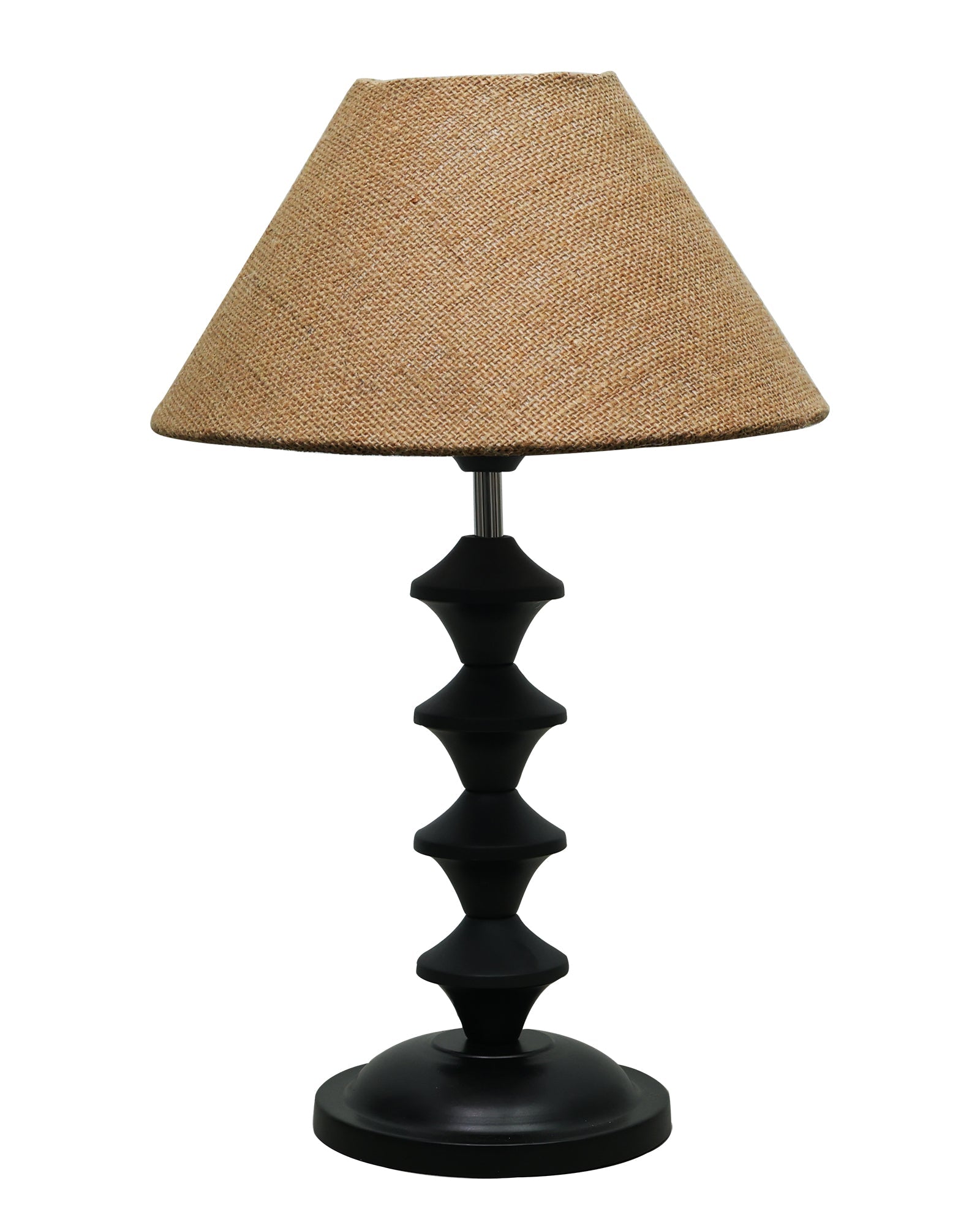 Black Metal Table Lamp with Fabric Shade, B22 holder, Pillar