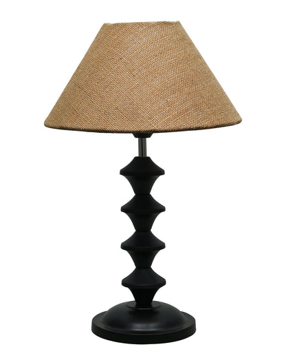 Black Metal Table Lamp with Fabric Shade, B22 holder, Pillar