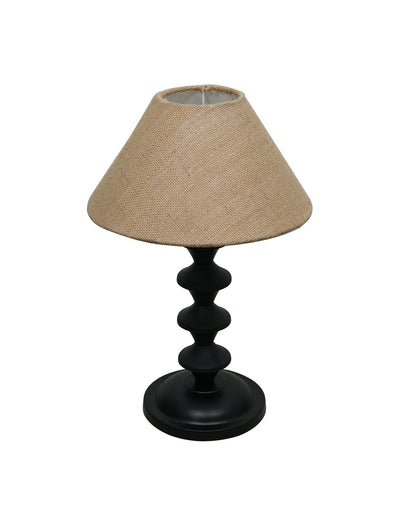 Black Metal Table Lamp with Fabric Shade, B22 holder, Pillar
