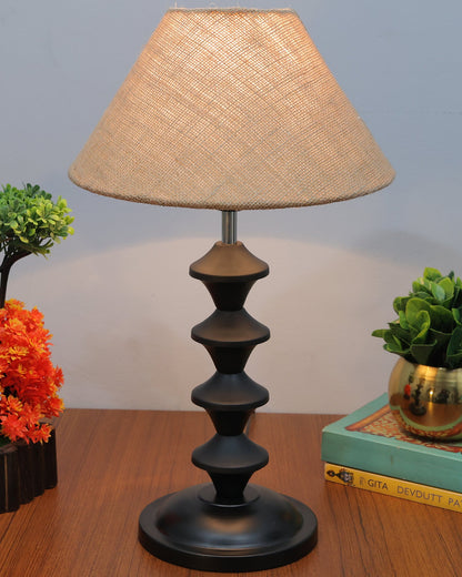 Black Metal Table Lamp with Fabric Shade, B22 holder, Pillar