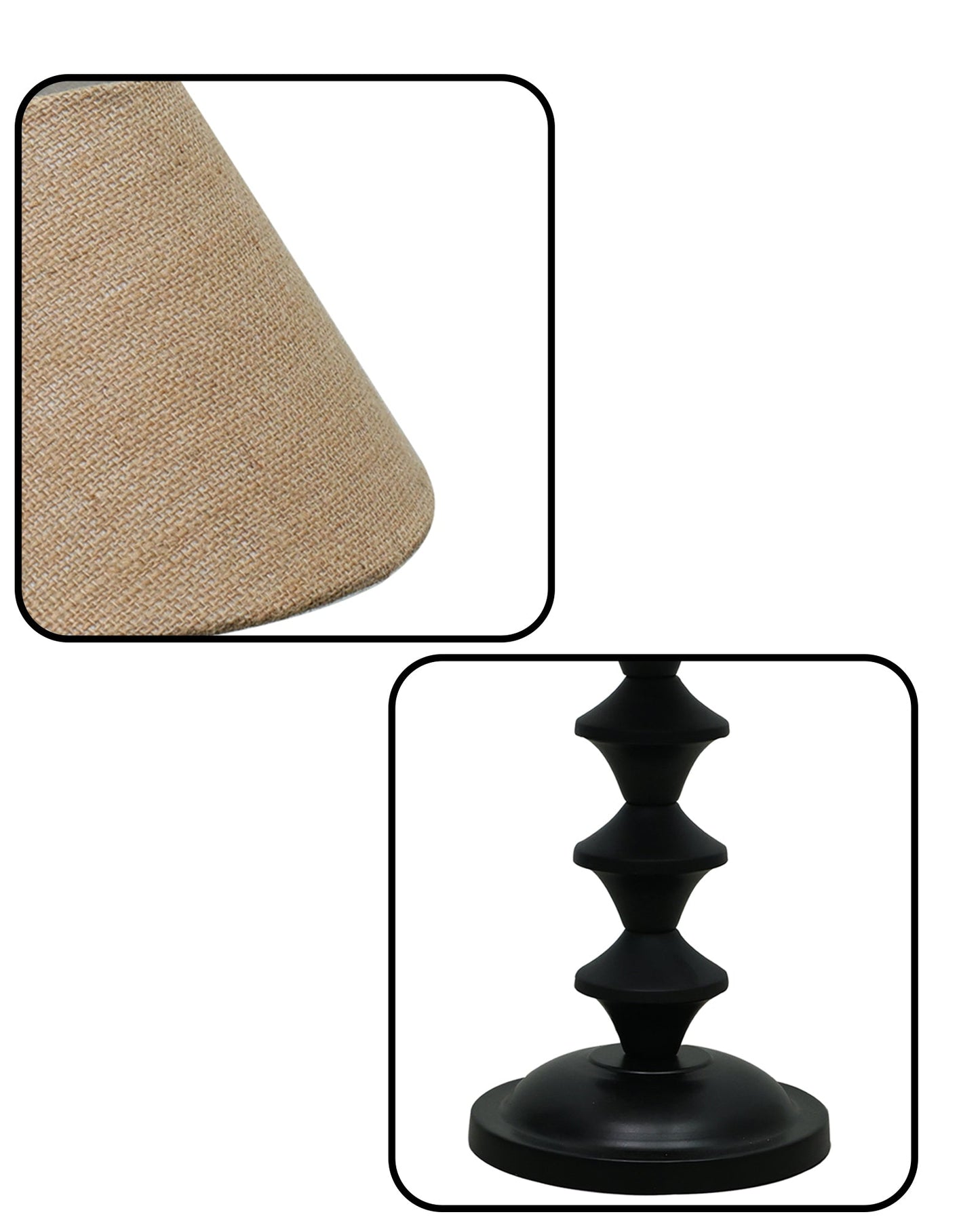 Black Metal Table Lamp with Fabric Shade, B22 holder, Pillar