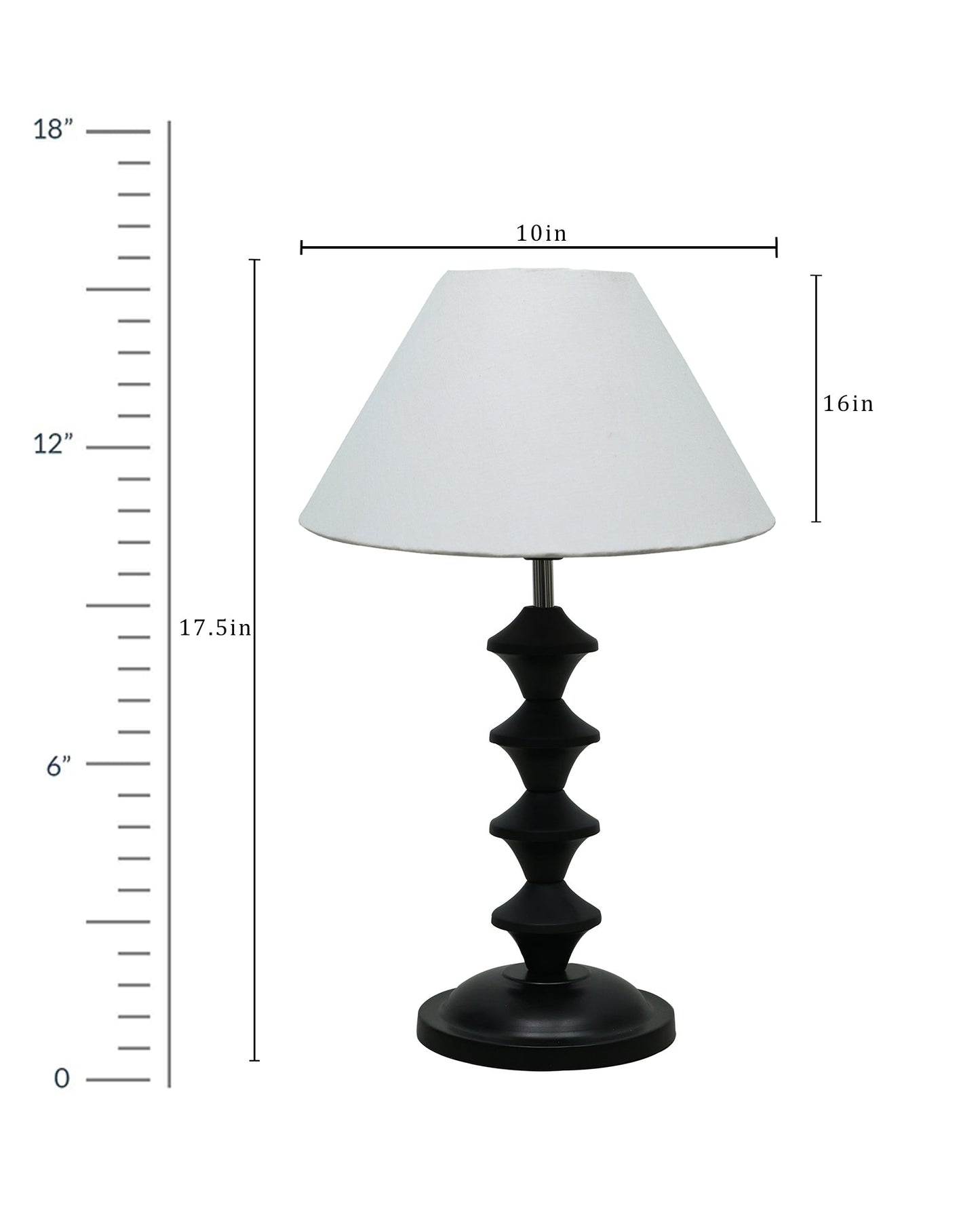 Black Metal Table Lamp with Fabric Shade, B22 holder, Pillar