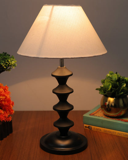 Black Metal Table Lamp with Fabric Shade, B22 holder, Pillar