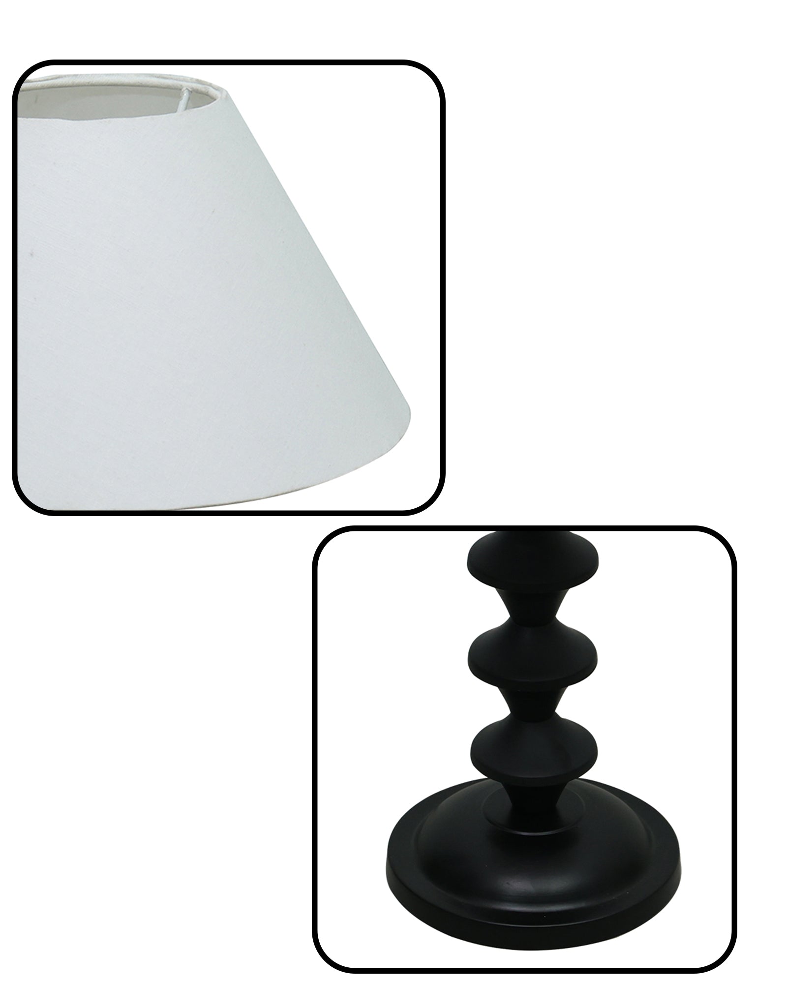 Black Metal Table Lamp with Fabric Shade, B22 holder, Pillar