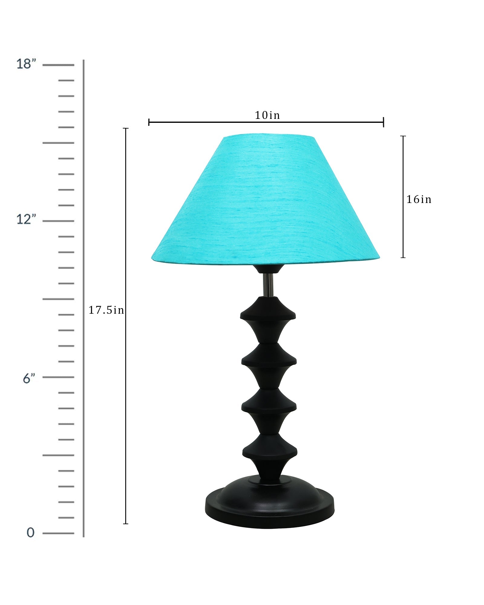 Black Metal Table Lamp with Fabric Shade, B22 holder, Pillar