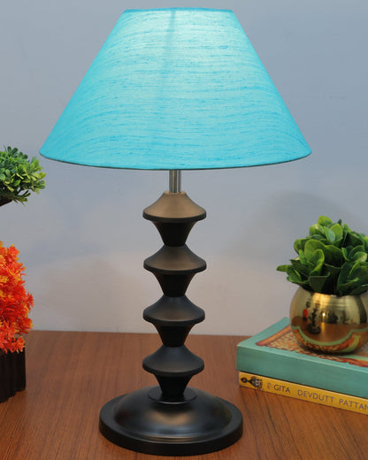 Black Metal Table Lamp with Fabric Shade, B22 holder, Pillar