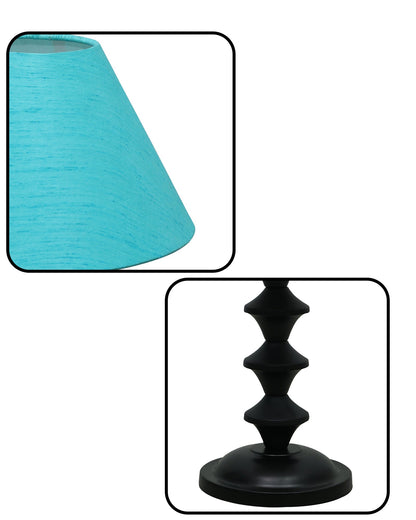 Black Metal Table Lamp with Fabric Shade, B22 holder, Pillar