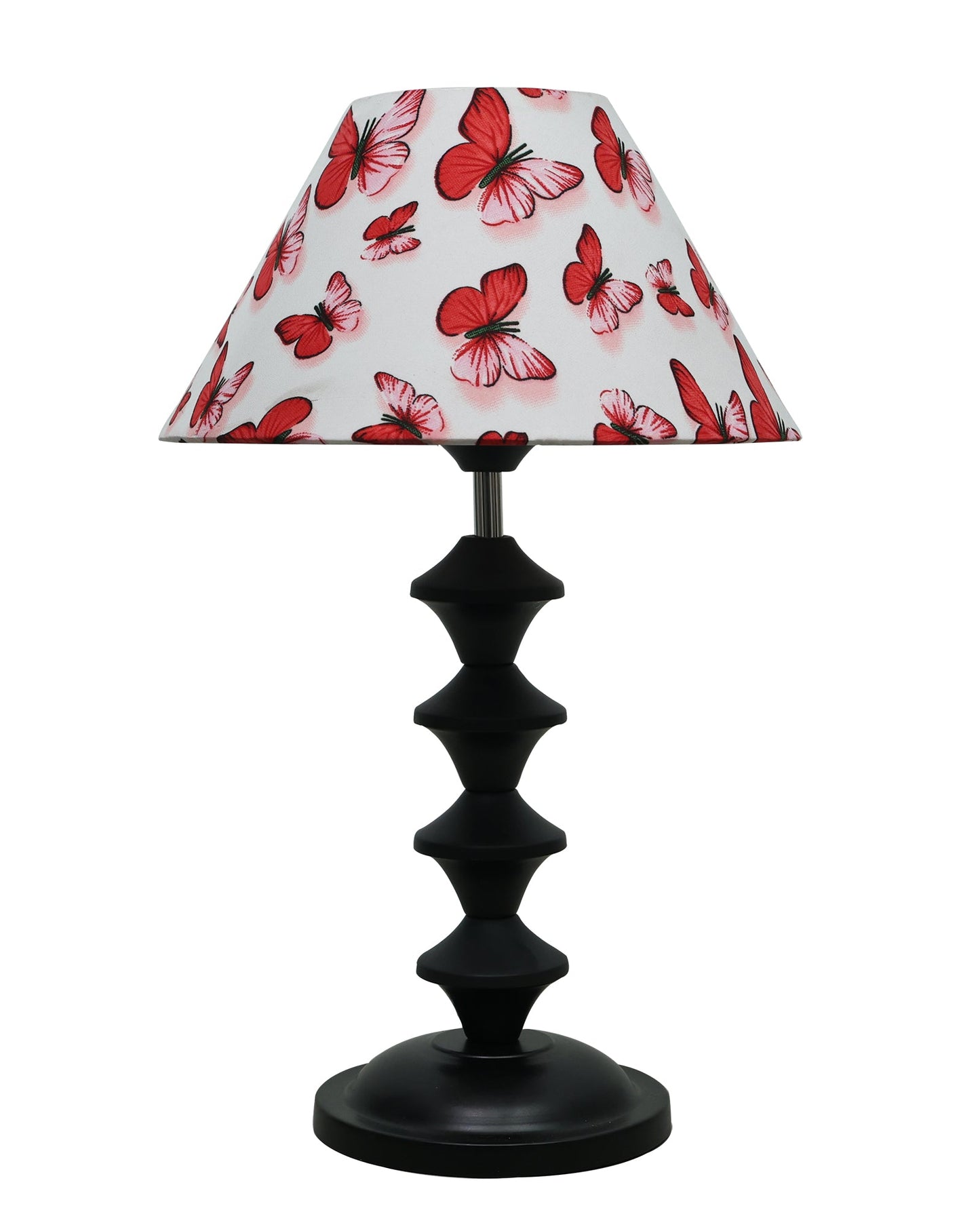 Black Metal Table Lamp with Fabric Shade, B22 holder, Pillar