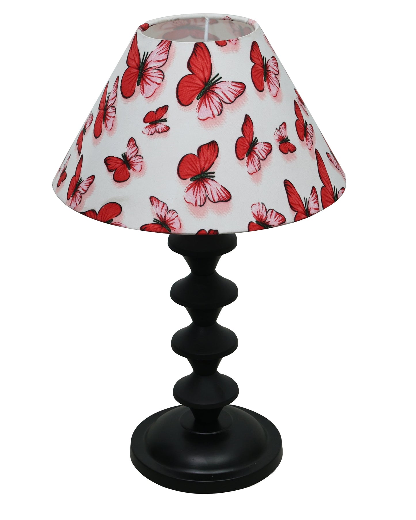 Black Metal Table Lamp with Fabric Shade, B22 holder, Pillar