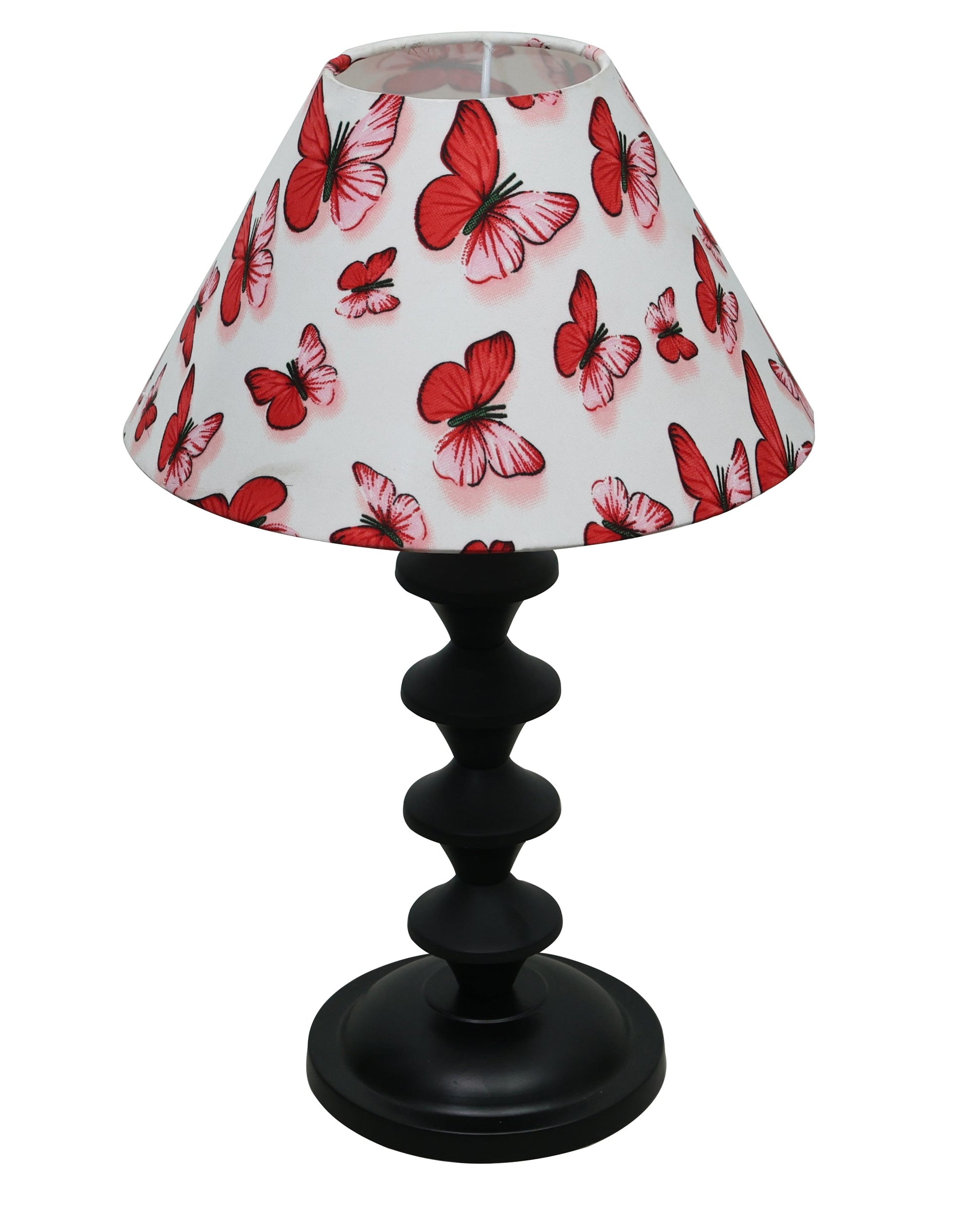 Black Metal Table Lamp with Fabric Shade, B22 holder, Pillar