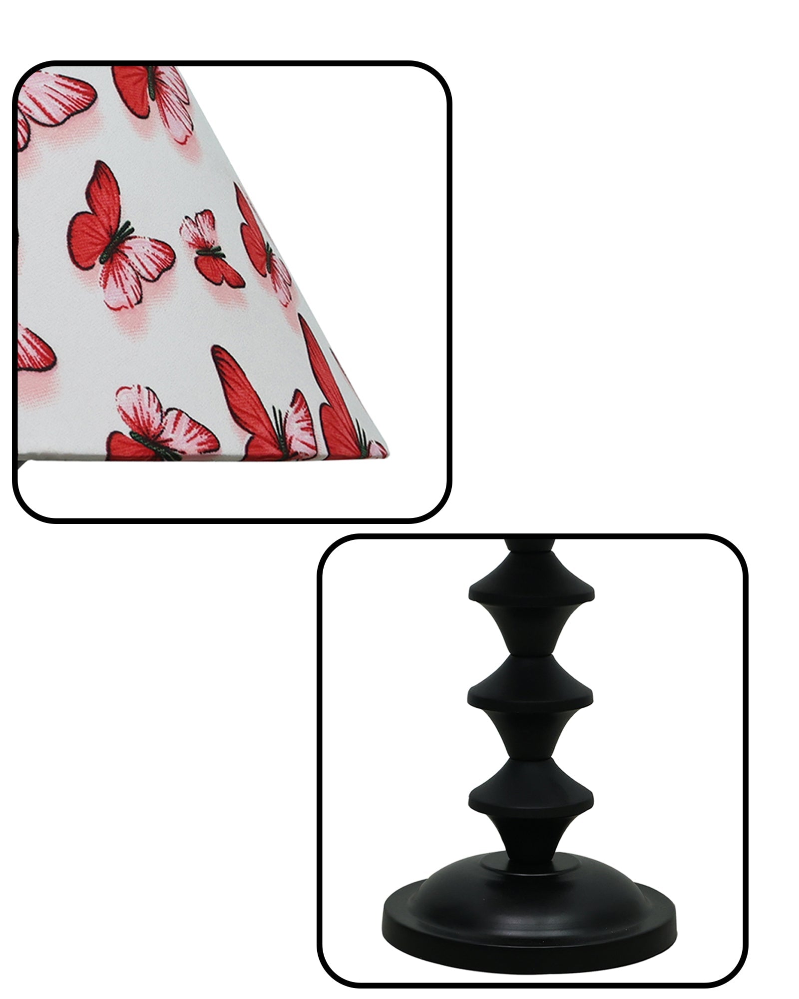Black Metal Table Lamp with Fabric Shade, B22 holder, Pillar