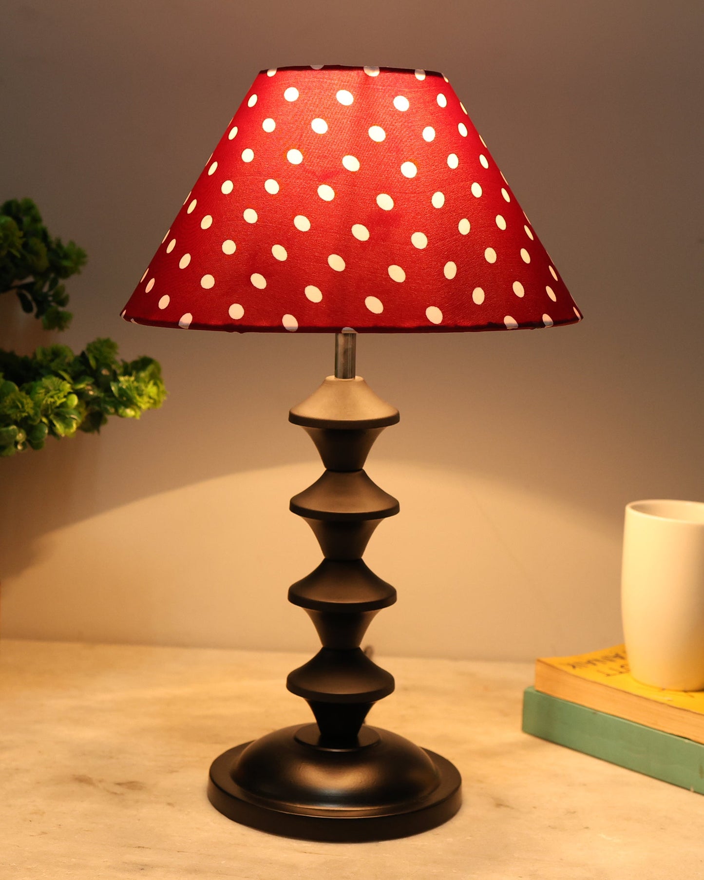 Black Metal Table Lamp with Fabric Shade, B22 holder, Pillar