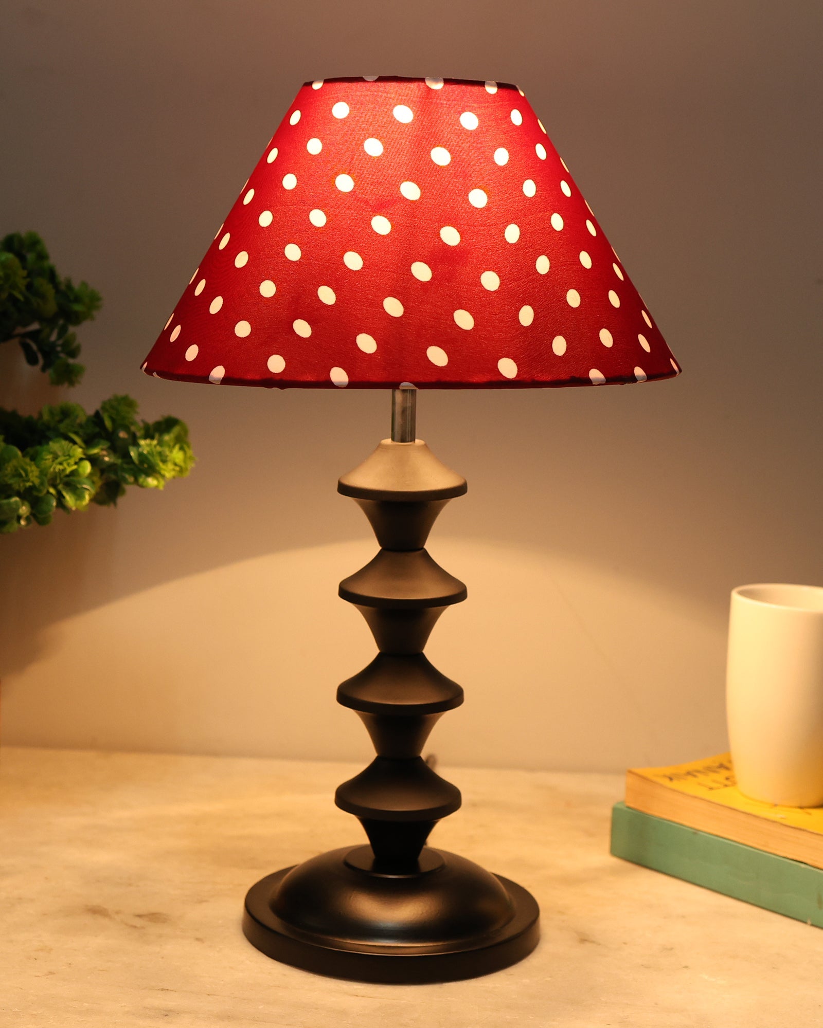 Black Metal Table Lamp with Fabric Shade, B22 holder, Pillar