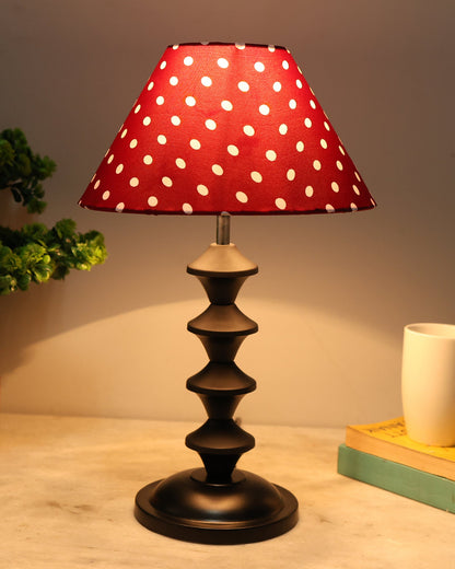 Black Metal Table Lamp with Fabric Shade, B22 holder, Pillar