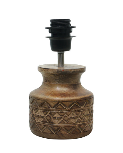 Wood Table Lamp, Modern Base Fabric Lampshade for Home Office Cafe Restaurant, Carved Pot