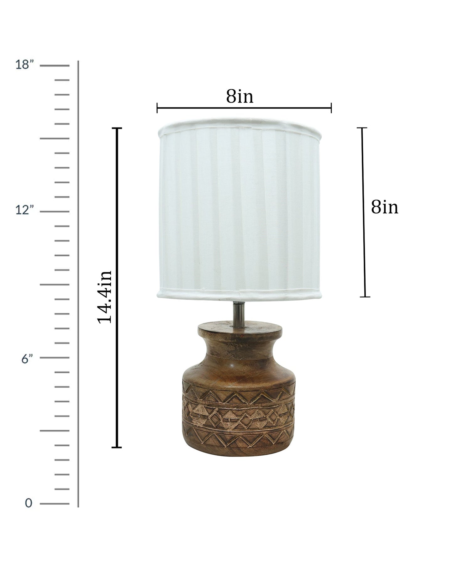 Wood Table Lamp, Modern Base Fabric Lampshade for Home Office Cafe Restaurant, Carved Pot