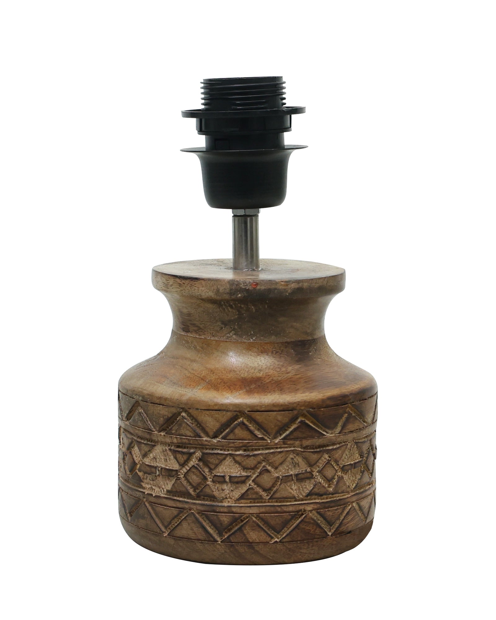 Wood Table Lamp, Modern Base Fabric Lampshade for Home Office Cafe Restaurant, Carved Pot, White Jute