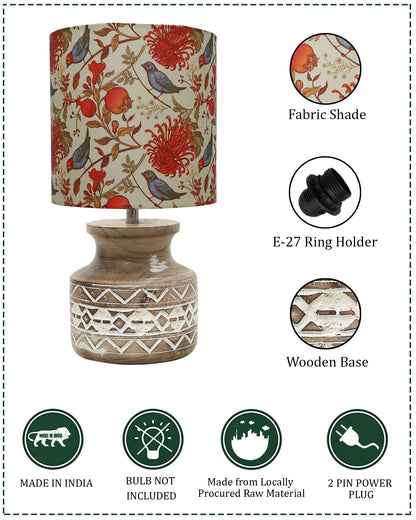 Wood Table Lamp, Modern Base Fabric Lampshade for Home Office Cafe Restaurant, Whitewash Pot