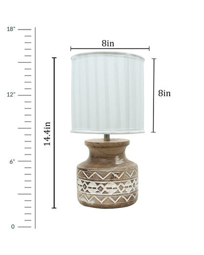 Wood Table Lamp, Modern Base Fabric Lampshade for Home Office Cafe Restaurant, Whitewash Pot