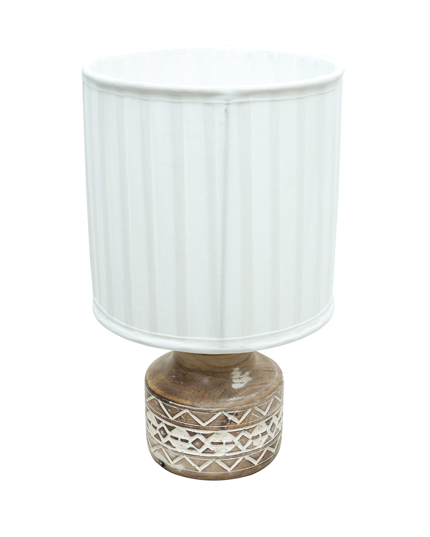 Wood Table Lamp, Modern Base Fabric Lampshade for Home Office Cafe Restaurant, Whitewash Pot