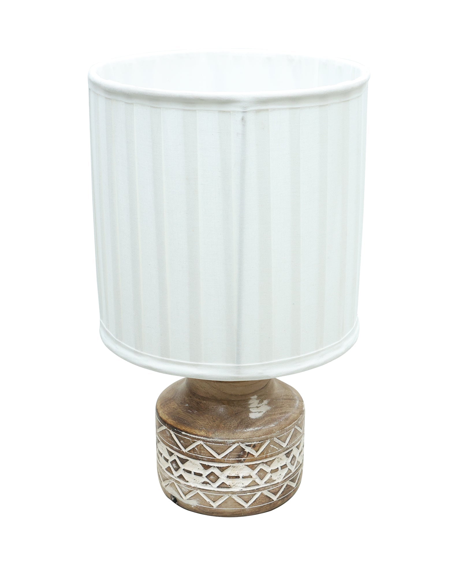 Wood Table Lamp, Modern Base Fabric Lampshade for Home Office Cafe Restaurant, Whitewash Pot