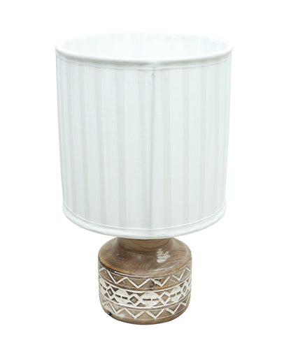 Wood Table Lamp, Modern Base Fabric Lampshade for Home Office Cafe Restaurant, Whitewash Pot