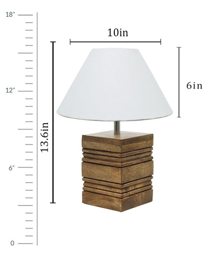 Wood Table Lamp, Modern Base Fabric Lampshade for Home Office Cafe Restaurant, Rib Cube