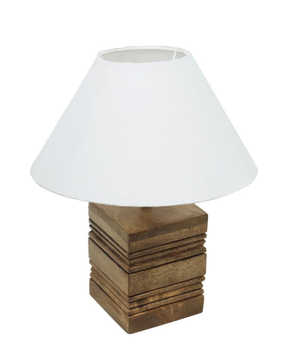 Wood Table Lamp, Modern Base Fabric Lampshade for Home Office Cafe Restaurant, Rib Cube