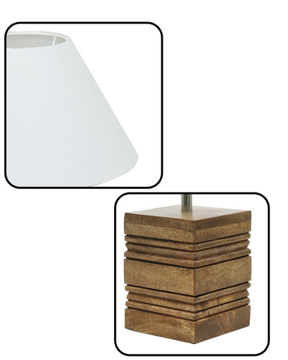 Wood Table Lamp, Modern Base Fabric Lampshade for Home Office Cafe Restaurant, Rib Cube