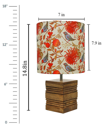 Wood Table Lamp, Modern Base Fabric Lampshade for Home Office Cafe Restaurant, Rib Cube
