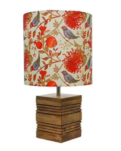 Wood Table Lamp, Modern Base Fabric Lampshade for Home Office Cafe Restaurant, Rib Cube