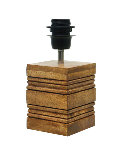 Wood Table Lamp, Modern Base Fabric Lampshade for Home Office Cafe Restaurant, Rib Cube