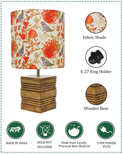 Wood Table Lamp, Modern Base Fabric Lampshade for Home Office Cafe Restaurant, Rib Cube
