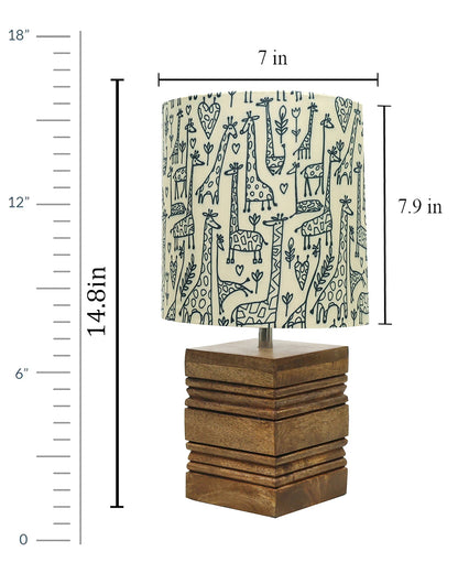 Wood Table Lamp, Modern Base Fabric Lampshade for Home Office Cafe Restaurant, Rib Cube