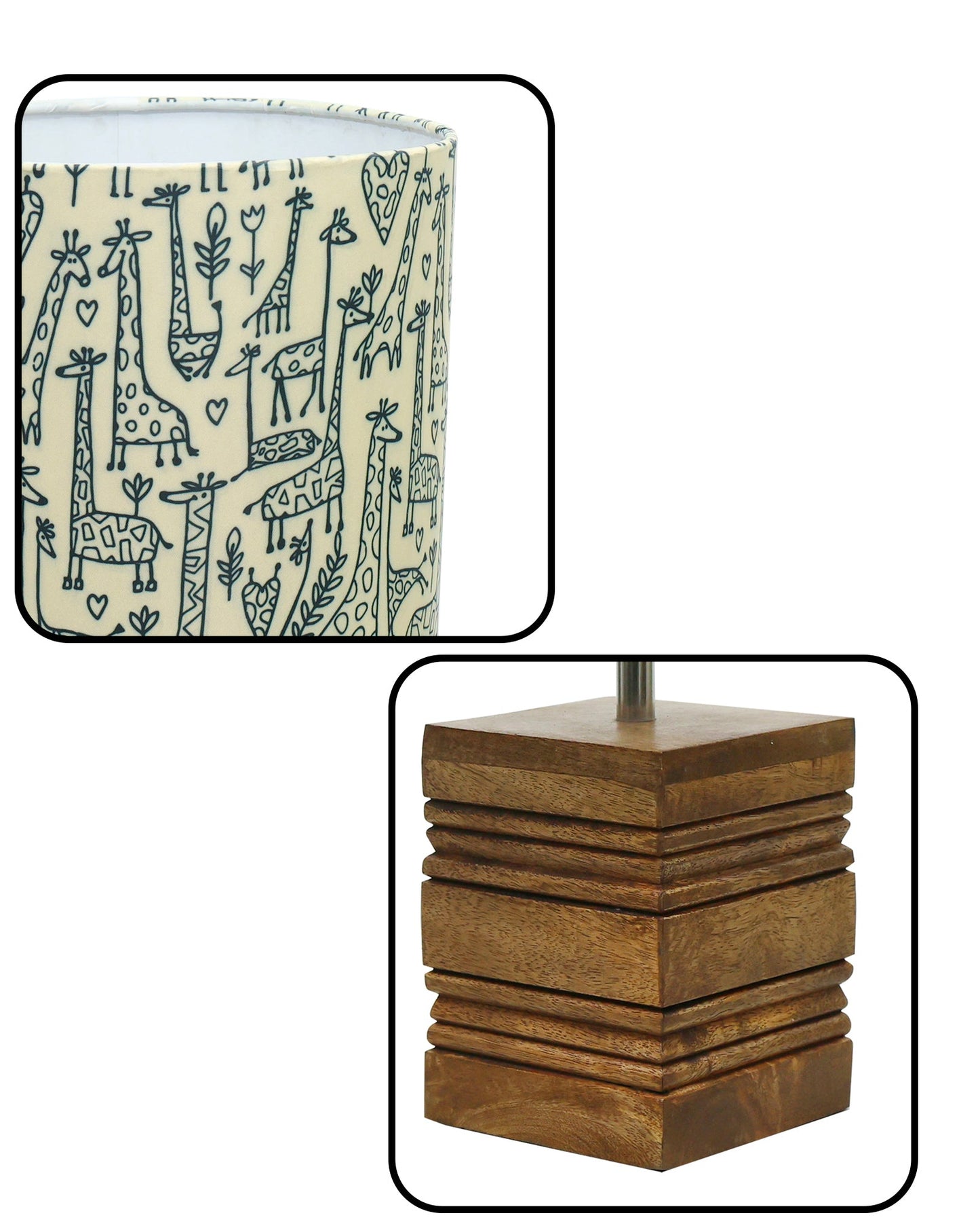 Wood Table Lamp, Modern Base Fabric Lampshade for Home Office Cafe Restaurant, Rib Cube