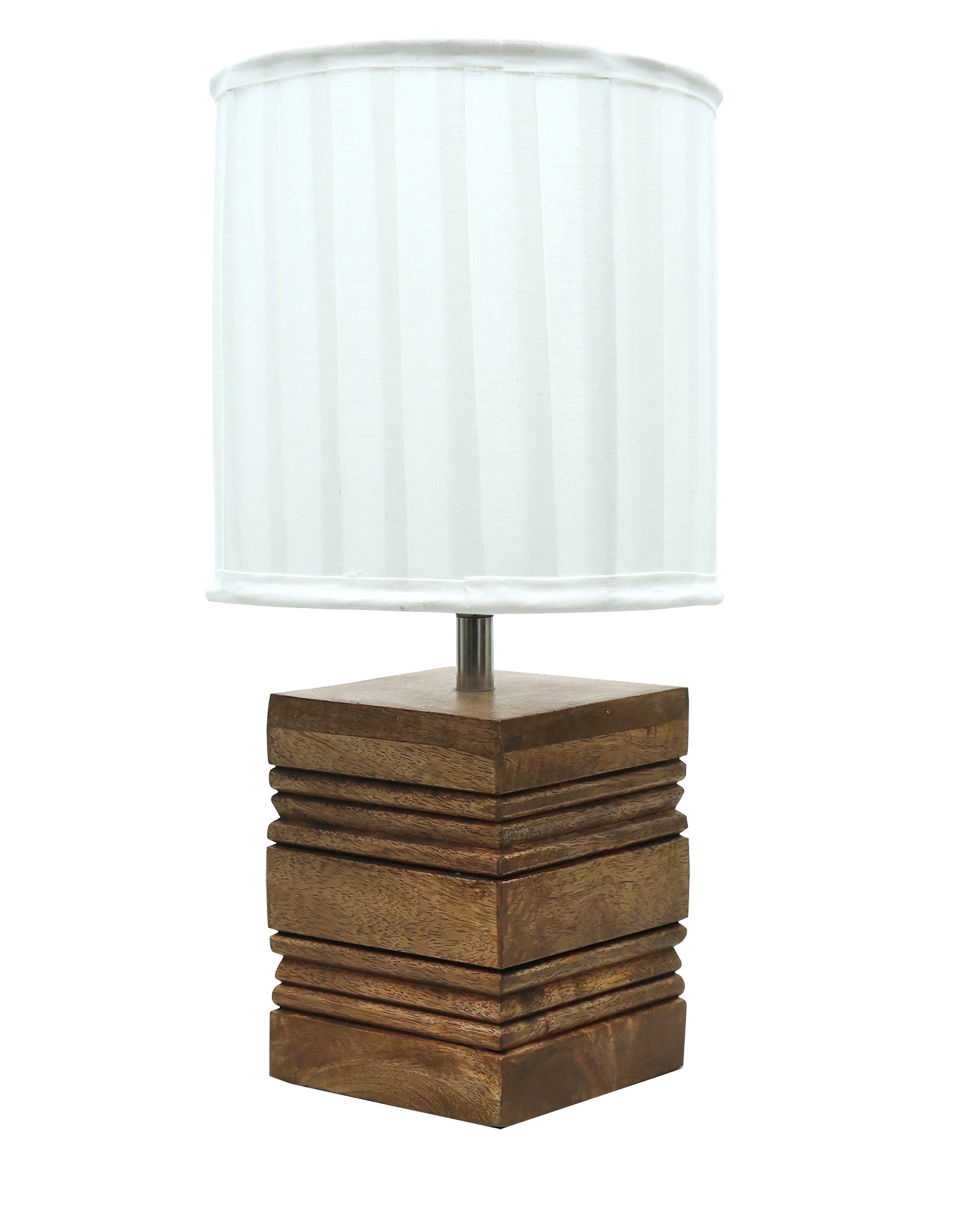 Wood Table Lamp, Modern Base Fabric Lampshade for Home Office Cafe Restaurant, Rib Cube
