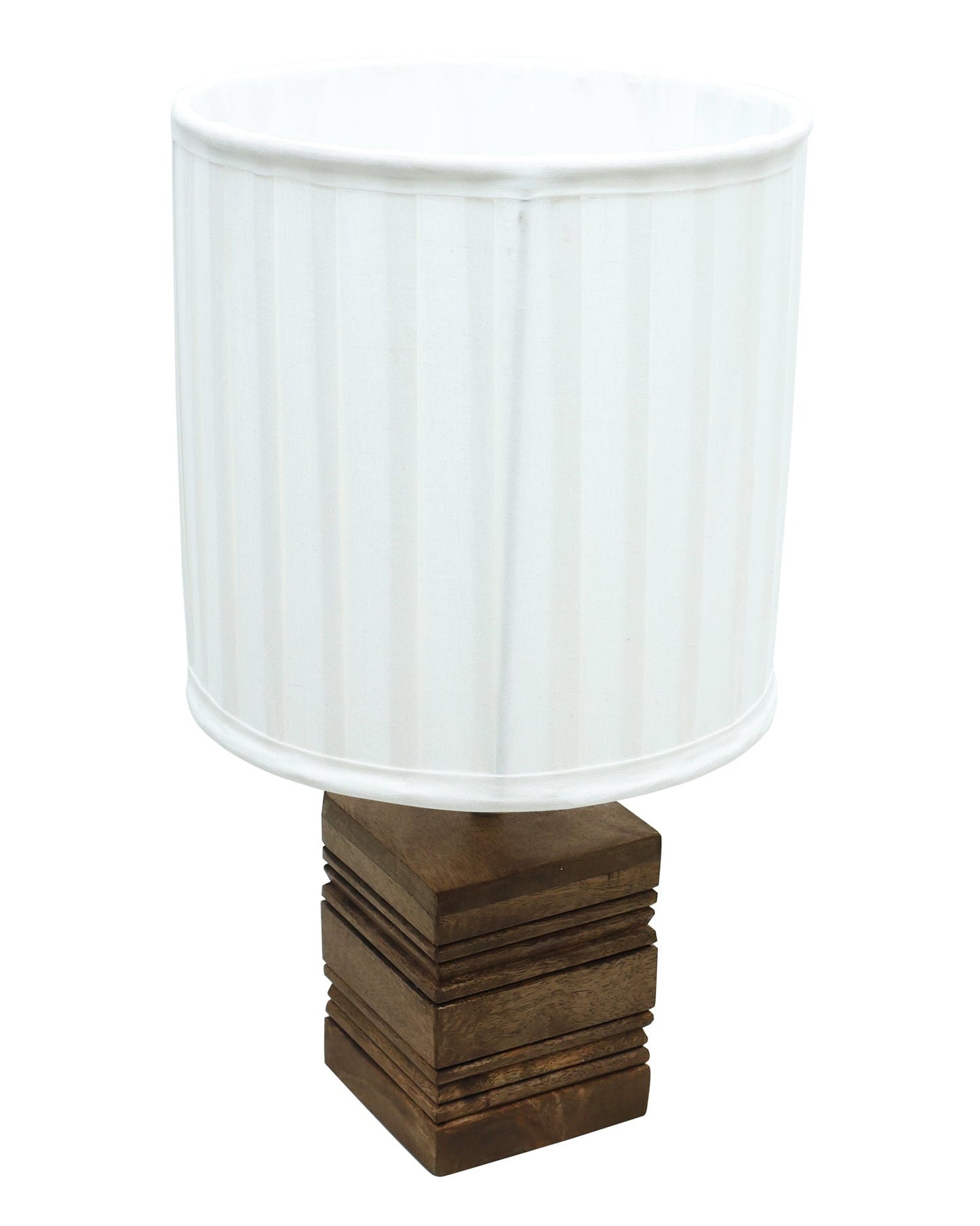 Wood Table Lamp, Modern Base Fabric Lampshade for Home Office Cafe Restaurant, Rib Cube