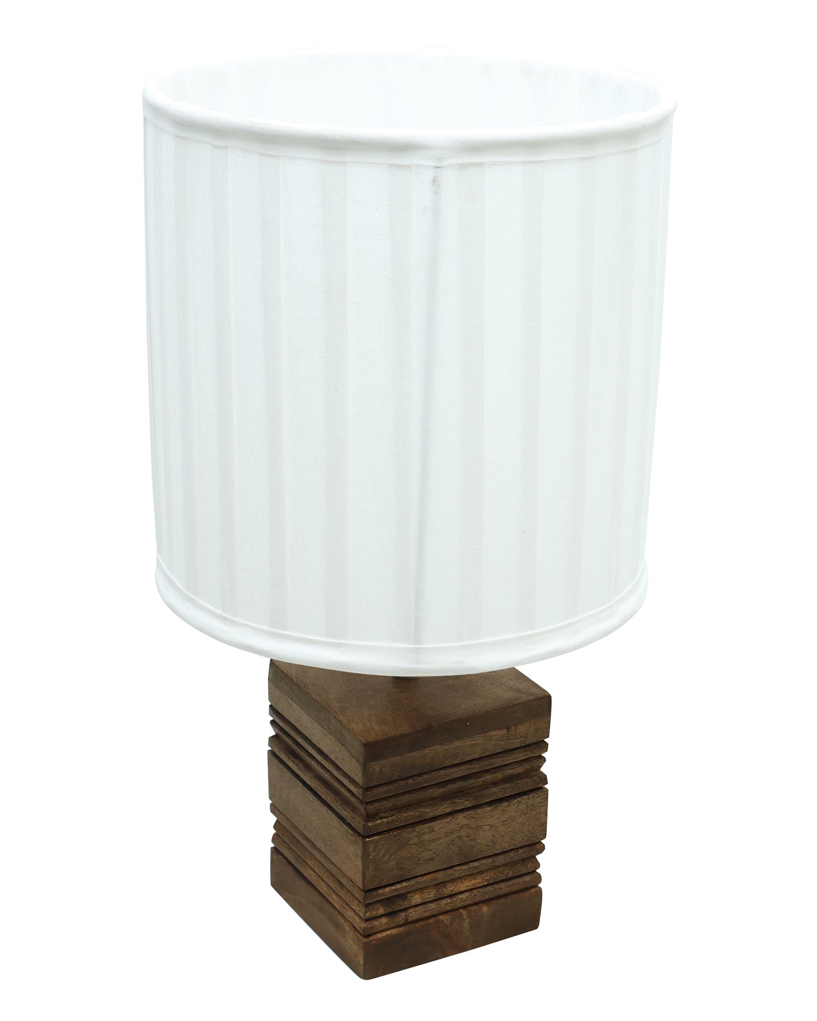 Wood Table Lamp, Modern Base Fabric Lampshade for Home Office Cafe Restaurant, Rib Cube