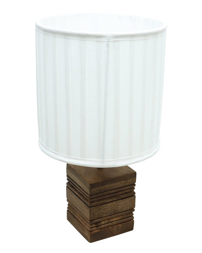 Wood Table Lamp, Modern Base Fabric Lampshade for Home Office Cafe Restaurant, Rib Cube