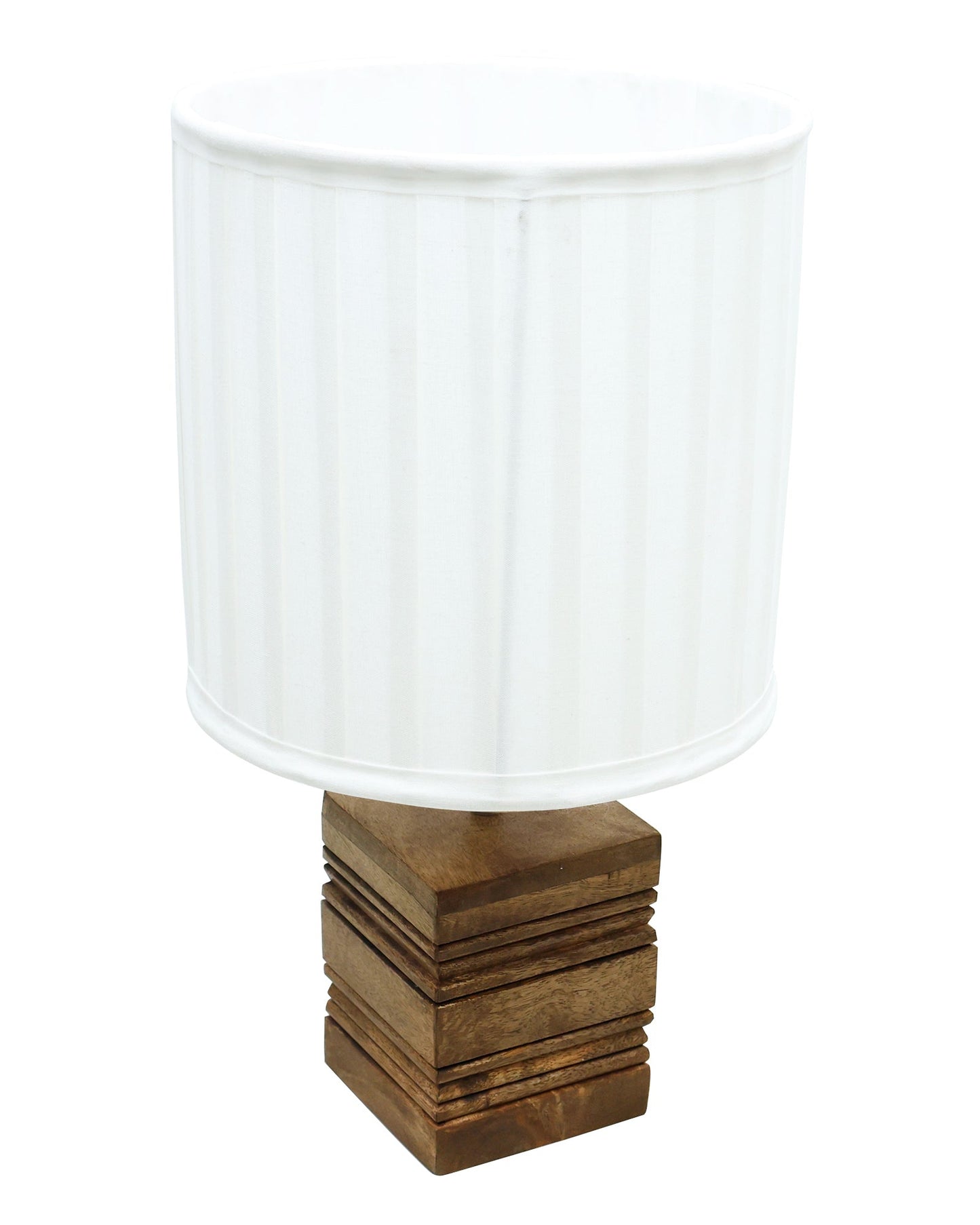 Wood Table Lamp, Modern Base Fabric Lampshade for Home Office Cafe Restaurant, Rib Cube